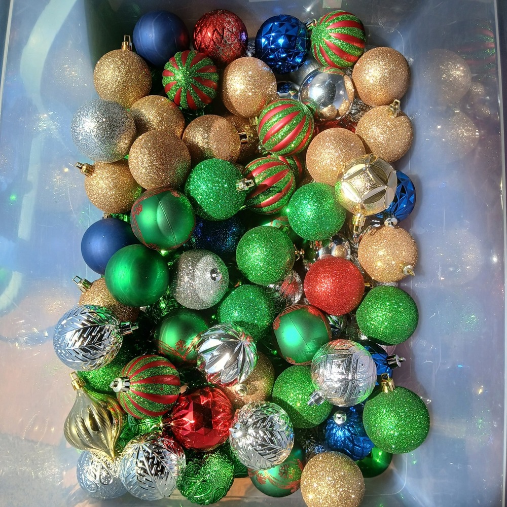 Lot of 97 Christmas Tree Ornaments Bulk Set Glitter Matte Metallic Multi Color
